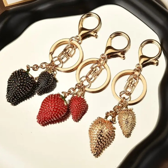 BLACK STRAWBERRY BAG CHARM and KEYCHAIN - Picture 3 of 4